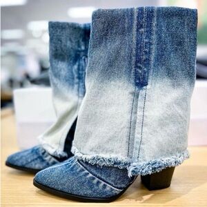 Distressed cuffed Denim Boots